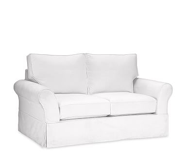 PB Comfort Roll Arm Slipcovered Loveseat 68", Box Edge, Memory Foam Cushions, Twill White - Image 0