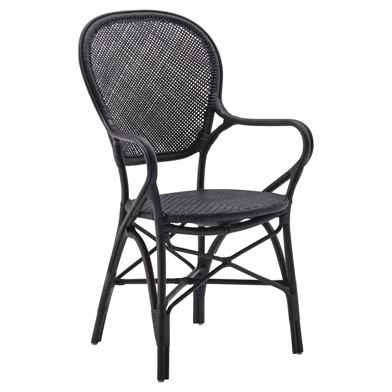 Lydia French Country Black Rattan Dining Arm Chair - Image 0