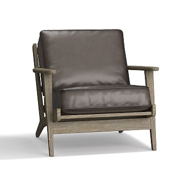 Raylan Leather Armchair with Brown Frame, Down Blend Wrapped Cushions, Burnished Wolf Gray - Image 2