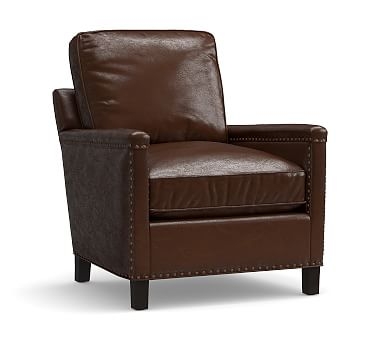 Tyler Square Arm Leather Armchair with Nailheads, Down Blend Wrapped Cushions, Leather Legacy Chocolate - Image 2