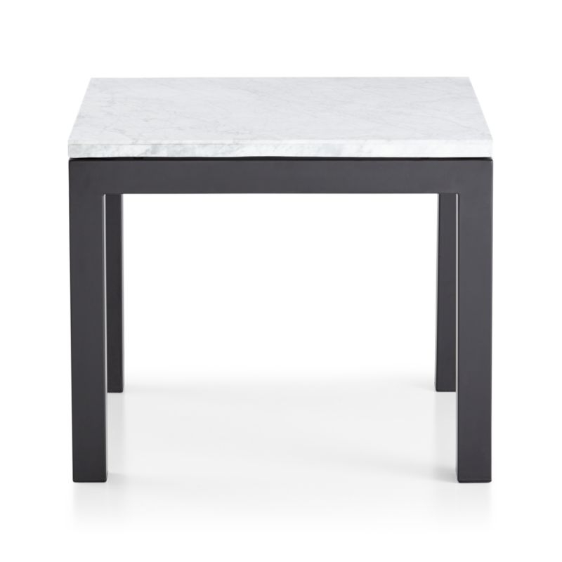 Parsons White Marble Top/ Dark Steel Base 20x24 End Table - Image 1