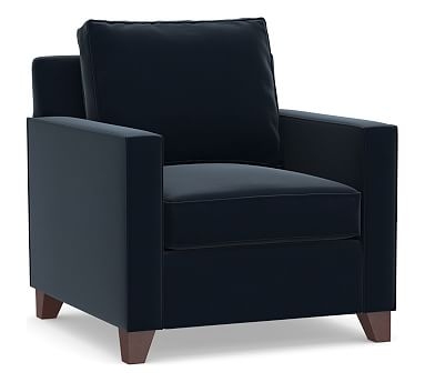Cameron Square Arm Upholstered Armchair, Polyester Wrapped Cushions, Performance Plush Velvet Navy - Image 2