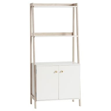 Highland Wide Bookcase with Cabinet, Water-Based Simply White/ Weathered White - Image 1