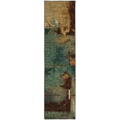 Abstract Tufted Aqua/Rust Red/Tan/Brown Area Rug - Image 0