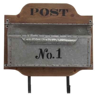 Priester Storage Mail with Wood Back Compartment and 2 Metal Wall Hook - Image 0