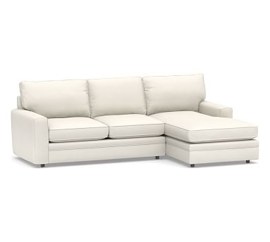 Pearce Square Arm Upholstered Left Arm Loveseat with Chaise Sectional, Down Blend Wrapped Cushions, Performance Twill Warm White - Image 0