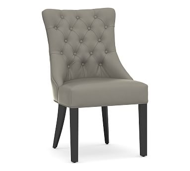 Hayes Tufted Leather Dining Side Chair, Espresso Frame, Nubuck Graystone - Image 0