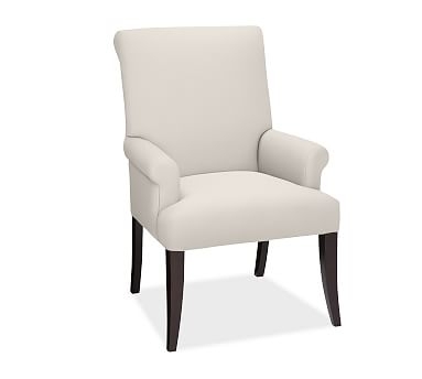 PB Comfort Roll Upholstered Dining Arm Chair, Vintage Stripe Black/Ivory - Image 3