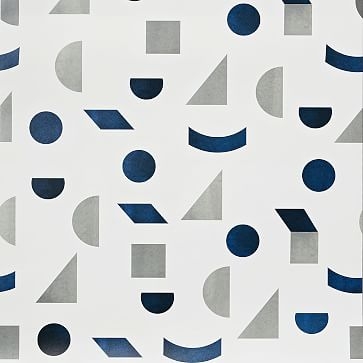 Mid-Century Tile Wallpaper, White/Grey/Navy - Image 2