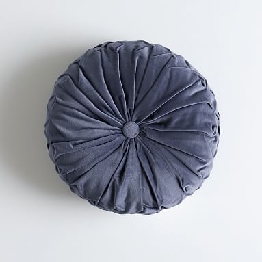 Velvet Pleated Round Pillow, O/S, Faded Navy - Image 1