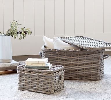 Aubrey Woven Lidded Baskets, Small - Gray - Image 0