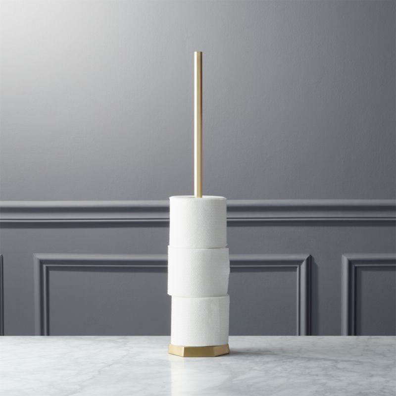 Hex Brass Toilet Paper Storage Tower - Image 1