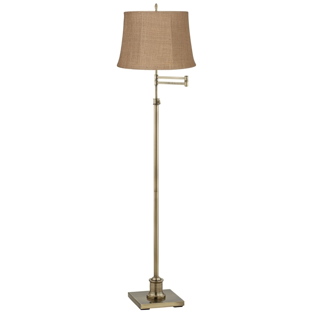 360 Lighting Westbury Natural Burlap Shade Brass Swing Arm Floor Lamp - Image 0