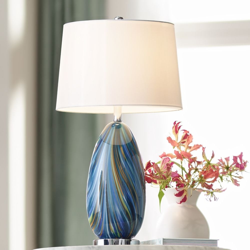 Possini Euro Pablo 27" Modern Blue Art Glass Table Lamp - Image 0