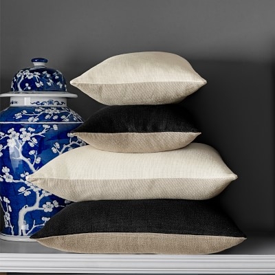 Reversible Belgian Linen Lumbar Pillow Cover, 14" X 22", Oyster/Natural - Image 1