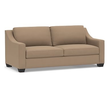 York Slope Arm Upholstered Sofa 80", Down Blend Wrapped Cushions, Performance Plush Velvet Camel - Image 0
