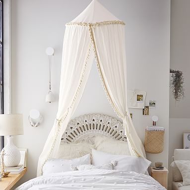 Fabric Canopy With Tassels, 24", Ivory - Image 0