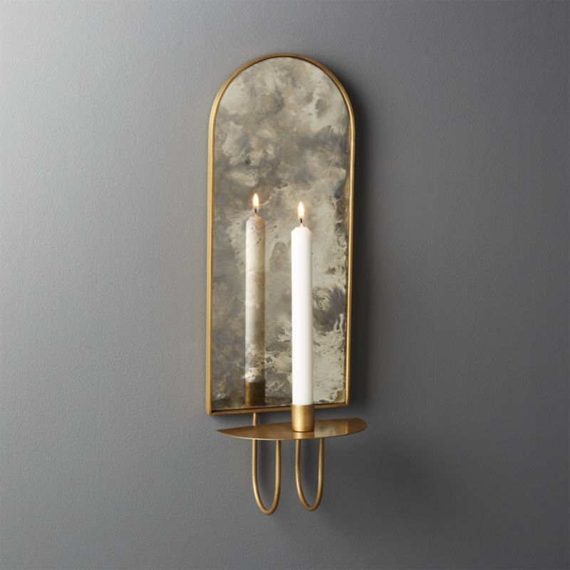 Edin Antiqued Mirror Taper Candle Wall Sconce - Image 1