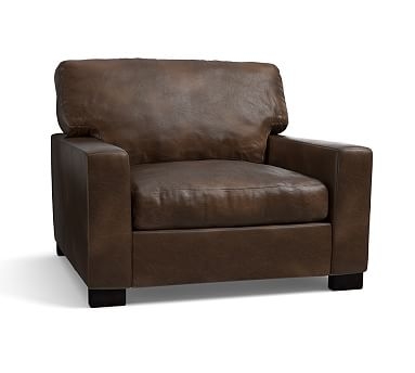 Turner Square Arm Leather Grand Armchair 43", Down Blend Wrapped Cushions, Vintage Cocoa - Image 0