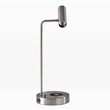 Linear Metal LED Charging Table Lamp + USB, Brushed Steel - Image 1