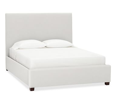 Raleigh Square Upholstered Bed without Nailheads, King, Tall Headboard 53"h, Sunbrella(R) Performance Slub Tweed White - Image 2