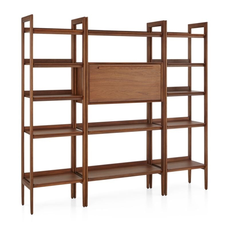 Tate 80" Walnut Bookcase Bar Cabinet with 2 Bookshelves - Image 2