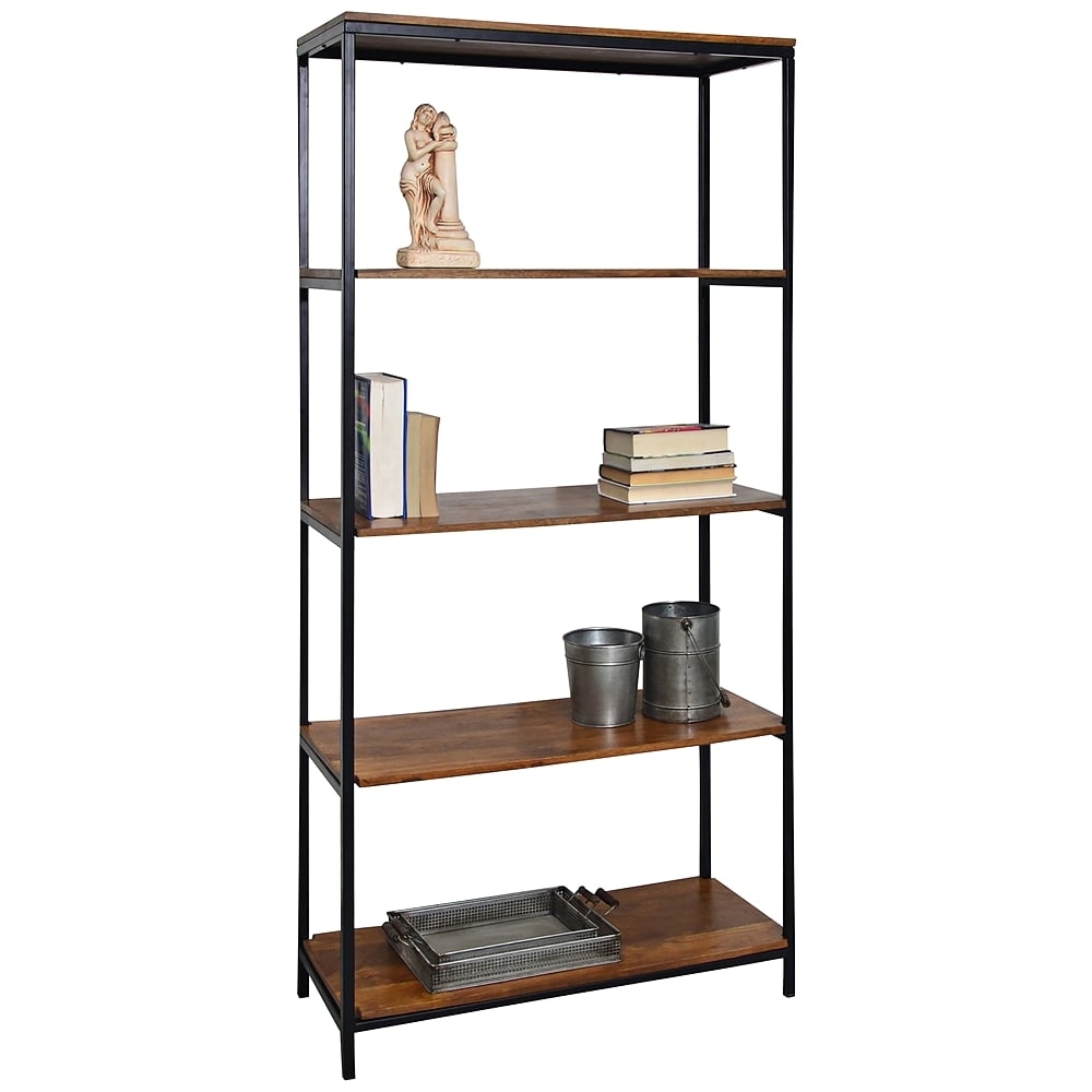 Tall Brayden Chestnut Wood and Black Steel 4-Shelf Bookcase - Style # 68Y01 - Image 0