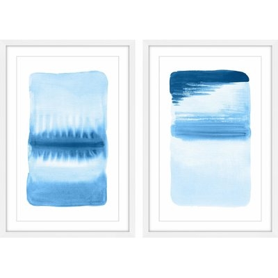 'Flows Diptych' Framed 2 Piece Watercolor Painting Print Set in Blue/White - Image 0