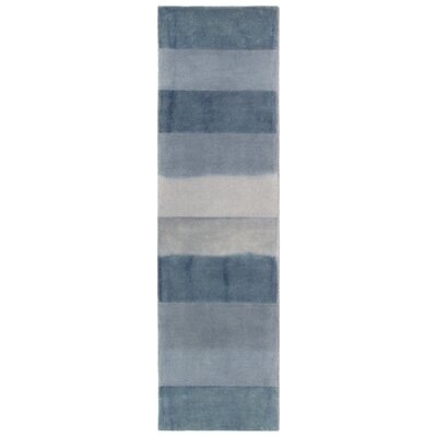 Mullican Textured Stripe Hand-Tufted Runner Wool Navy Area Rug - Image 0