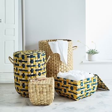 Round Weave Basket, Medium, Yellow - Image 1