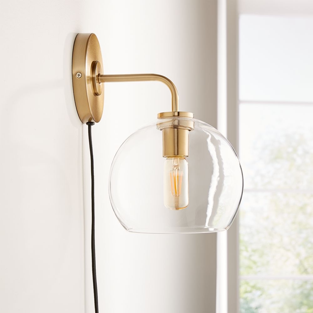 Arren Brass Plug In Wall Sconce Light with Clear Round Shade - Image 0