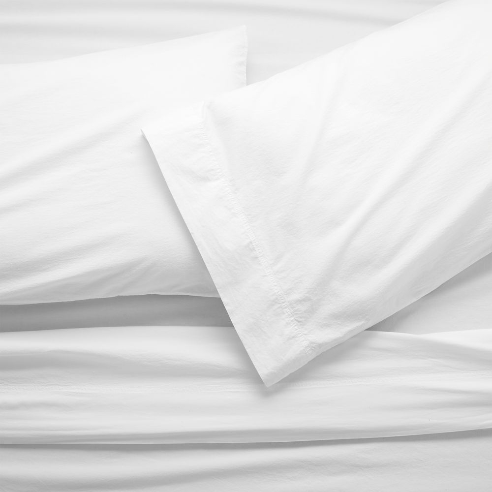 Favorite Washed Organic Cotton White Queen Bed Sheet Set - Image 0