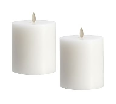 Premium Flickering Flameless Wax Pillar Candle, Set of 2, 4"x4.5" - White - Image 0