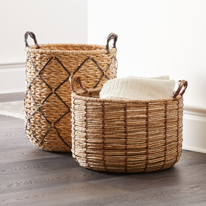 Emory Large Brown Leather-Handle Basket - Image 3