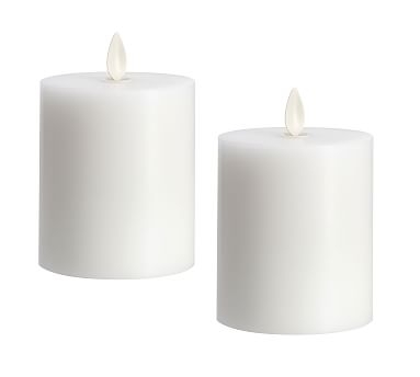 Premium Flickering Flameless Wax Pillar Candle, Set of 2, 3"x3.5" - White - Image 0