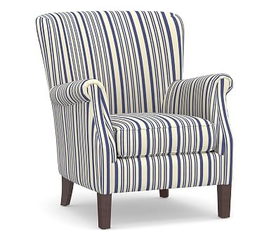 SoMa Minna Upholstered Armchair, Polyester Wrapped Cushions, Antique Stripe Blue - Image 0