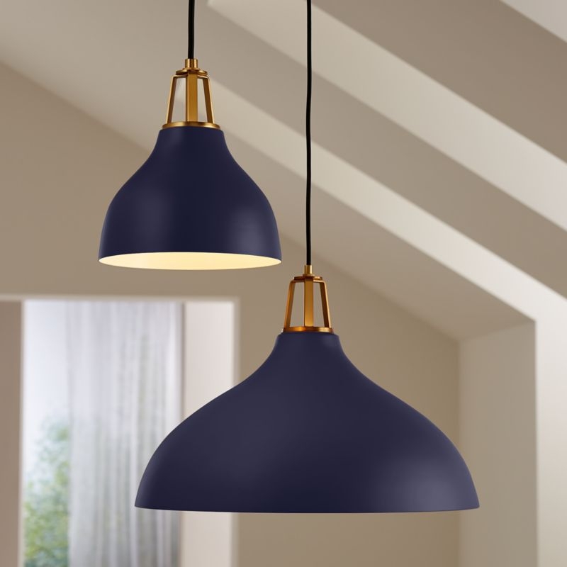 Maddox Navy Bell Large Pendant Light with Brass Socket - Image 3