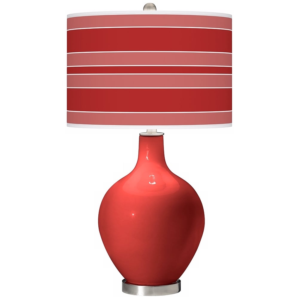 Color Plus Ovo 28 1/2" Bold Stripe Shade Cherry Tomato Red Table Lamp - Image 0