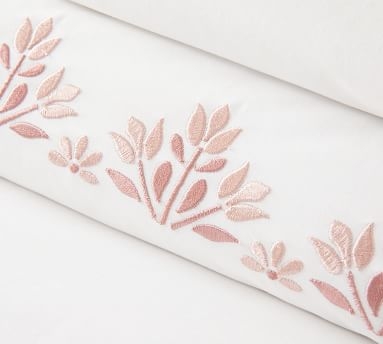 Blossom Embroidered Organic Duvet Cover, Full/Queen, White - Image 1