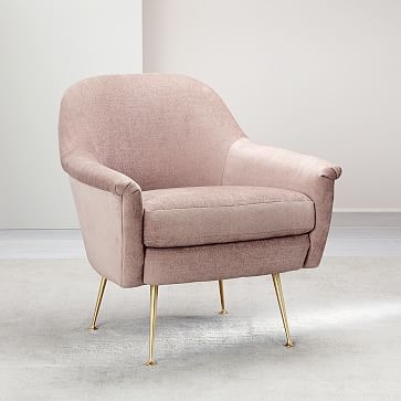 Phoebe Midcentury Chair, Poly, Modern Caning, Pink Stone, Brass - Image 4