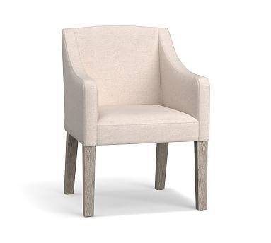 Classic Upholstered Slope Armchair with Gray Wash Legs, Performance Heathered Tweed Pebble - Image 0