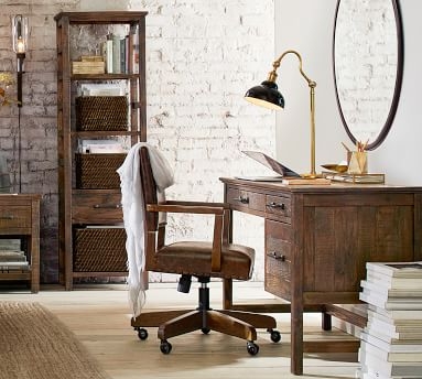 Manchester Leather Swivel Desk Chair, Seadrift Frame, Burnished Bourbon - Image 3
