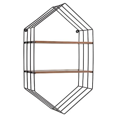 Wood and Wire Hexagon Wall Bookcase - Image 0