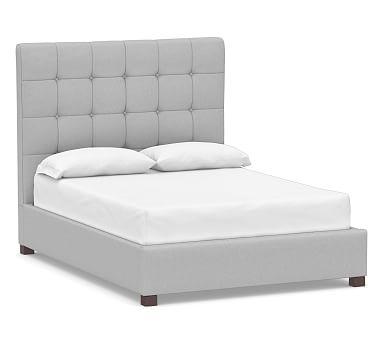 Jenner Square Upholstered Tufted Bed, King, Brushed Crossweave Light Gray - Image 0