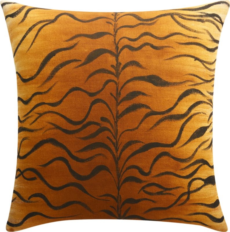 23" Handpainted Tiger Print Pillow with Feather-Down Insert - Image 2