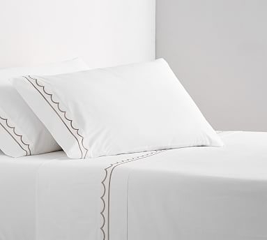 Scallop Embroidered Organic Sheet Set, Queen, Simply Taupe - Image 0
