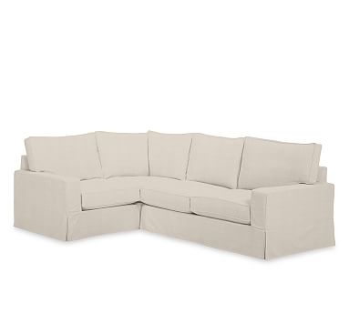 PB Comfort Square Arm Slipcovered Right Arm 3-Piece Corner Sectional, Box Edge, Memory Foam Cushions, Brushed Crossweave Natural - Image 0