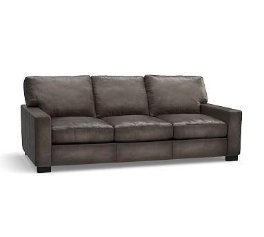 Turner Square Arm Leather Sofa 3-Seater 85.5", Down Blend Wrapped Cushions, Burnished Wolf Gray - Image 0
