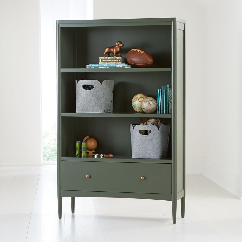Hampshire Tall Olive Green Wood 3-Shelf Kids Bookcase with Drawer - Image 0