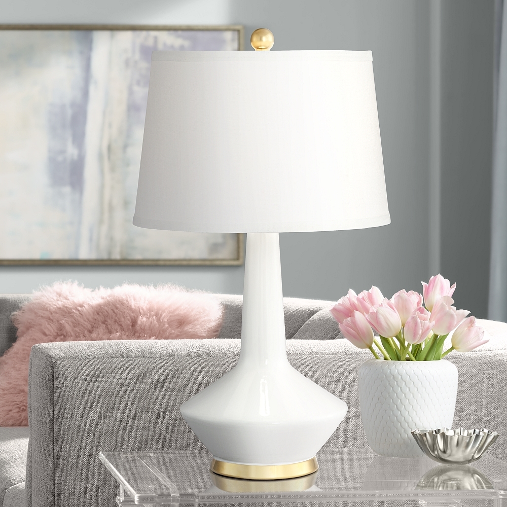 Serena Gold Accented White Ceramic Table Lamp - Style # 60M74 - Image 0